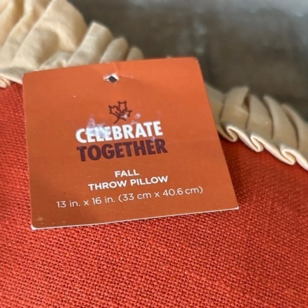 Celebrate Together Oversized Orange Plaid Pumpkin & Pie Slice Accent Pillow NEW